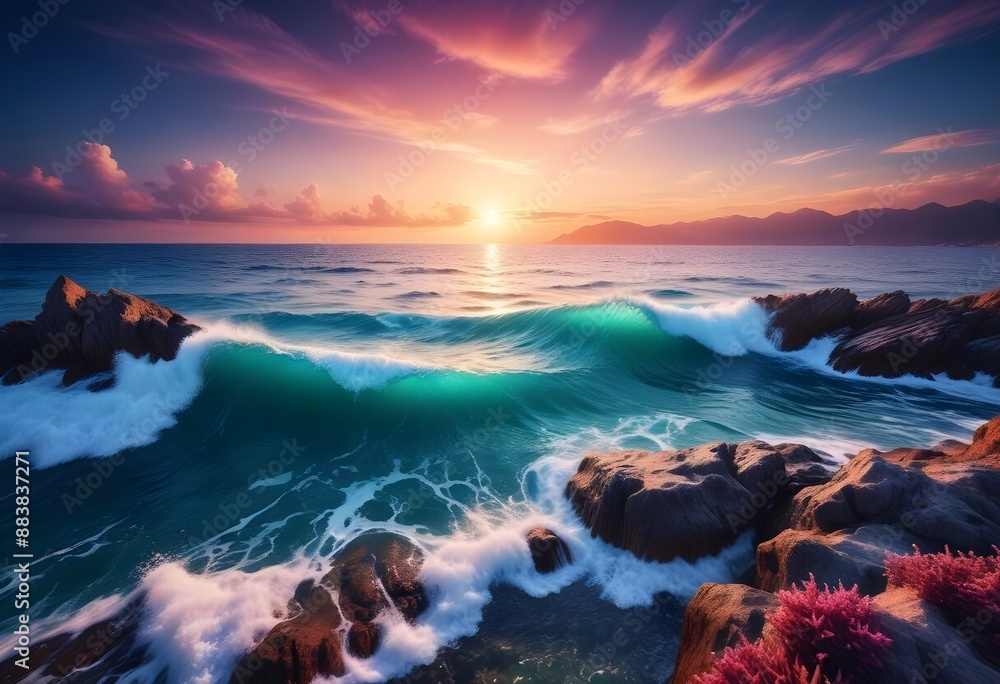 Obraz premium Beautiful beach landscape photo, high angle view of sea