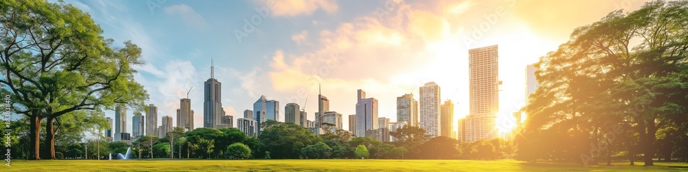 Stunning beautiful modern eco friendly green city panoramic view with skyscrapers and the parks.
Stunning beautiful modern eco friendly green city panoramic view with skyscrapers and the parks.