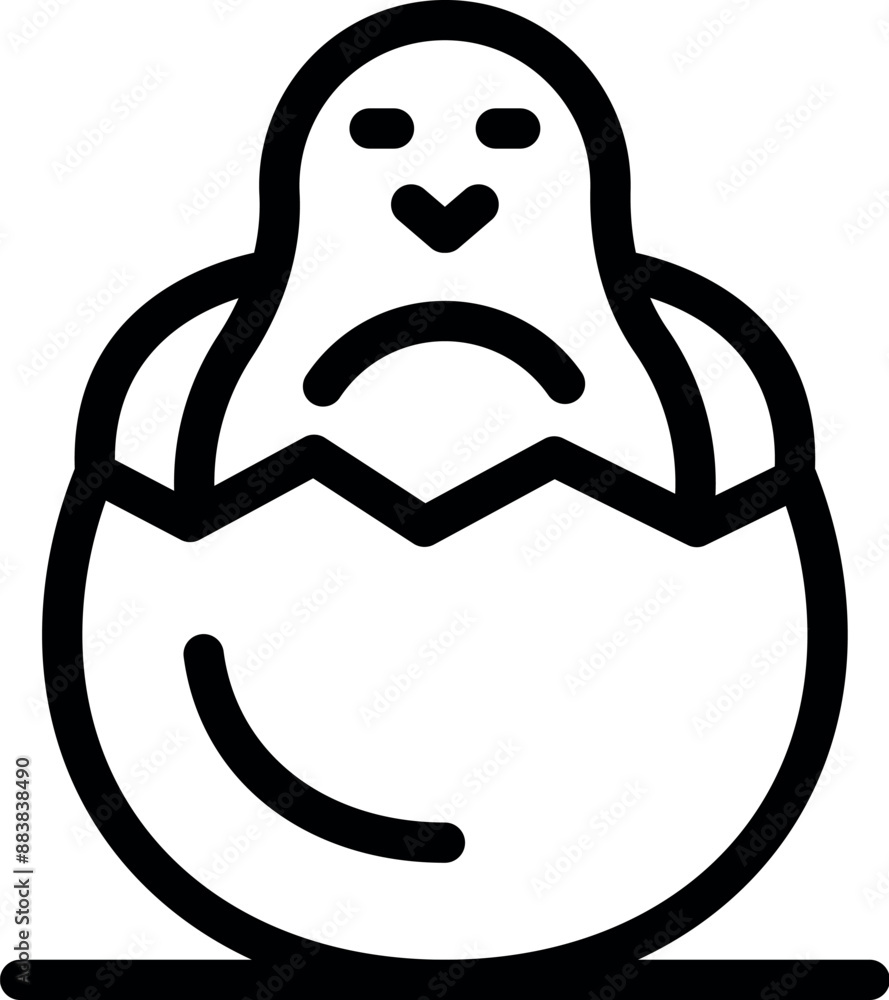 Minimal line art icon of a baby penguin emerging from its cracked eggshell Minimal line art icon of a baby penguin emerging from its cracked eggshell