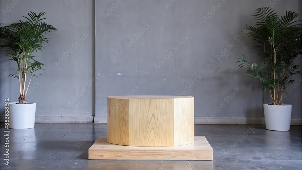 Minimalist birch wood podium in light tones for stylish product displays, podium, birch wood, minimalist, light tones Minimalist birch wood podium in light tones for stylish product displays, podium, birch wood, minimalist, light tones