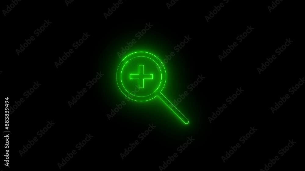 Neon zoomIn icon green glowing black background animation Neon zoomIn icon green glowing black background animation