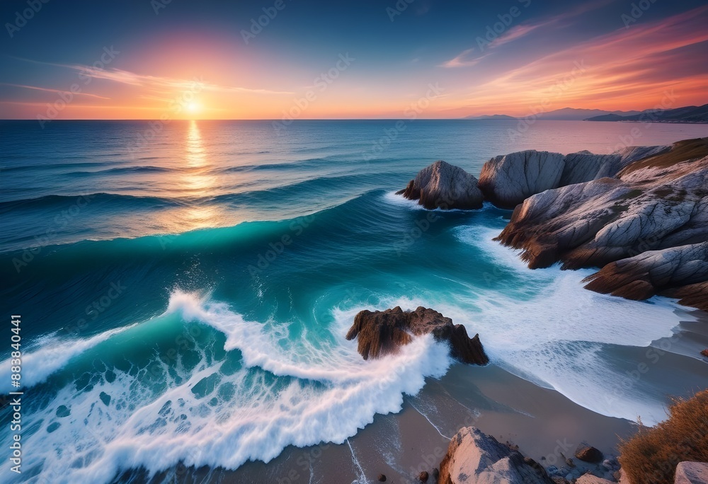 Obraz premium Beautiful beach landscape photo, high angle view of sea
