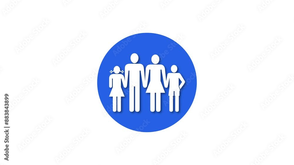 Family icon blue color simple shape circle animation white background Family icon blue color simple shape circle animation white background