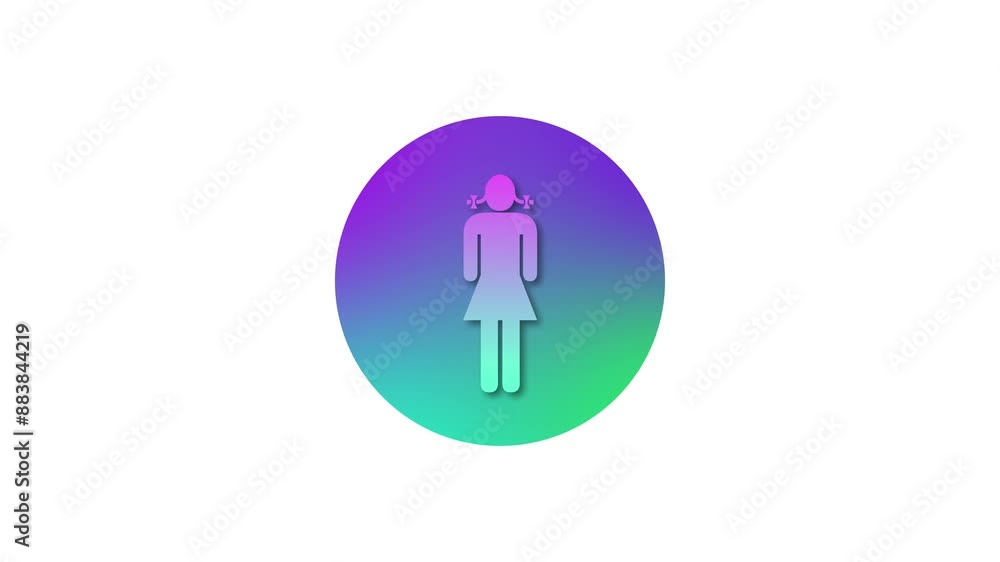 Girl icon colorful simple shape circle animation white background Girl icon colorful simple shape circle animation white background