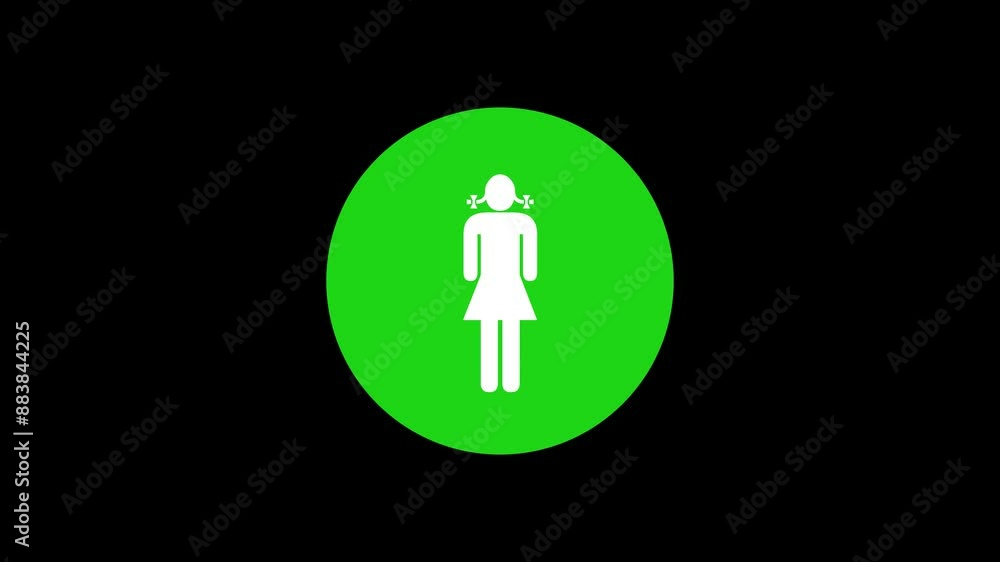 Girl icon green color simple shape circle animation black background Girl icon green color simple shape circle animation black background