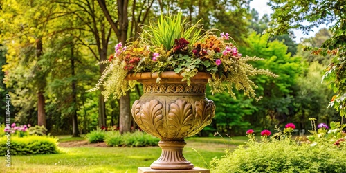 Decorative vase with outdoor and park elements for garden decor , outdoor, park, nature, floral, decor, vase, plant