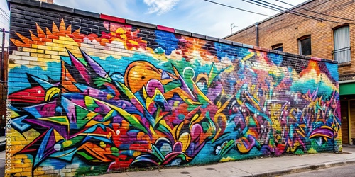 Colorful graffiti covering a brick wall , urban, street art, spray paint, vandalism, artistic, abstract, mural