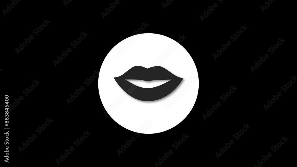Lip icon white color simple shape circle animation black background Lip icon white color simple shape circle animation black background