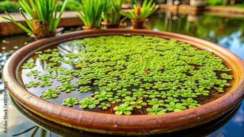 Floating Azolla plant in a farm garden pond, Azolla, aquatic fern, Mosquito fern, water velvet fern photo