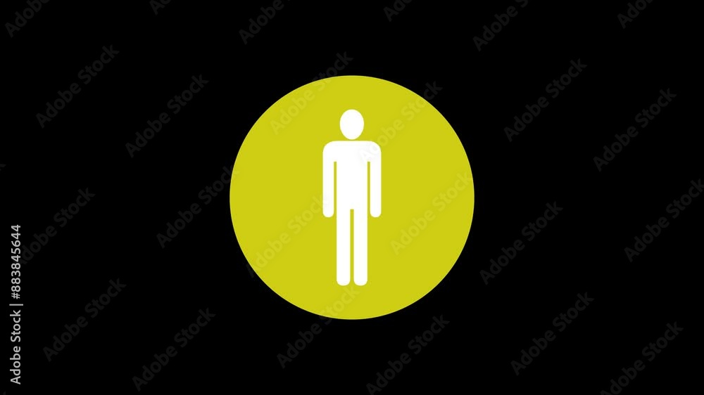 Man icon yellow color simple shape circle animation black background Man icon yellow color simple shape circle animation black background