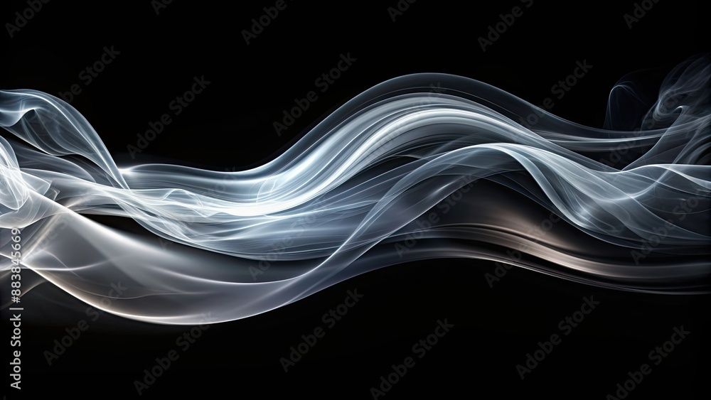 Abstract graphic of fluid wave in shades of translucent grey smoke on black background, fluid, wave, abstract, graphic,pattern, translucent Abstract graphic of fluid wave in shades of translucent grey smoke on black background, fluid, wave, abstract, graphic,pattern, translucent
