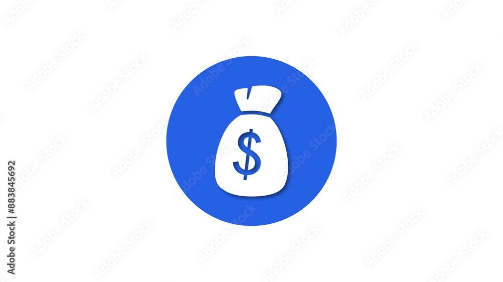 Money bag icon blue color simple shape circle animation white background Money bag icon blue color simple shape circle animation white background
