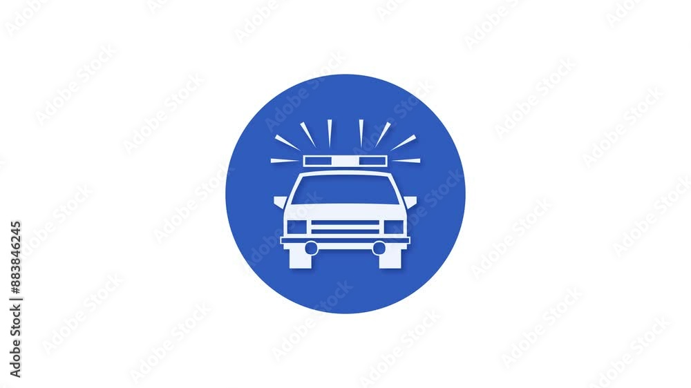 Police car icon blue color simple shape circle animation white background Police car icon blue color simple shape circle animation white background
