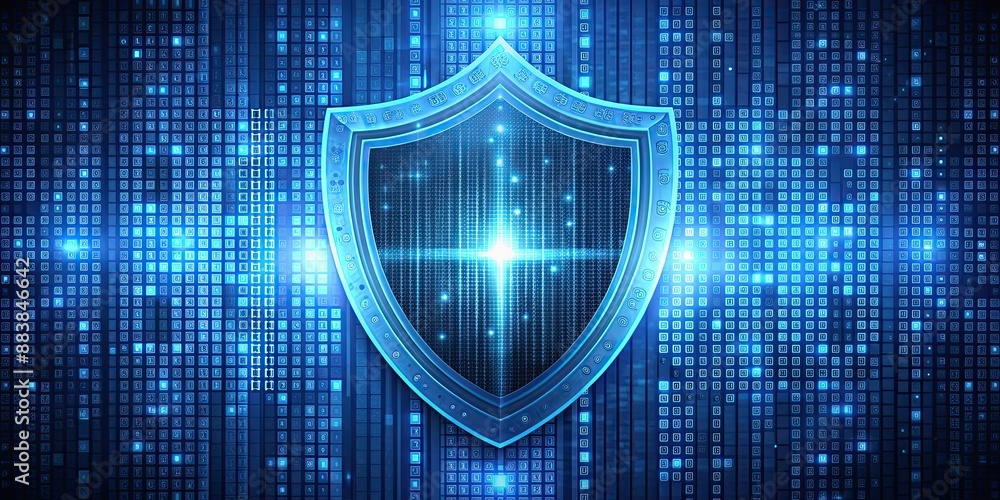 Fototapeta premium Abstract digital security concept with binary code shield, technology, cybersecurity, data protection, internet