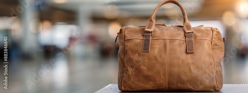  A brown leather bag atop three luggage bags