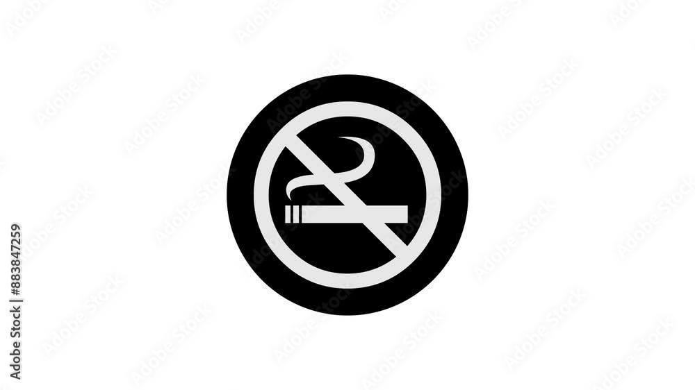 Smoking ban icon black color simple shape circle animation white background Smoking ban icon black color simple shape circle animation white background