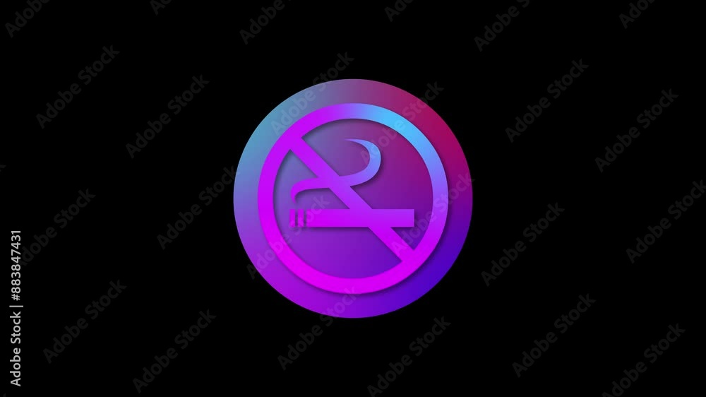 Smoking ban icon gradient colorful simple shape circle animation black background Smoking ban icon gradient colorful simple shape circle animation black background
