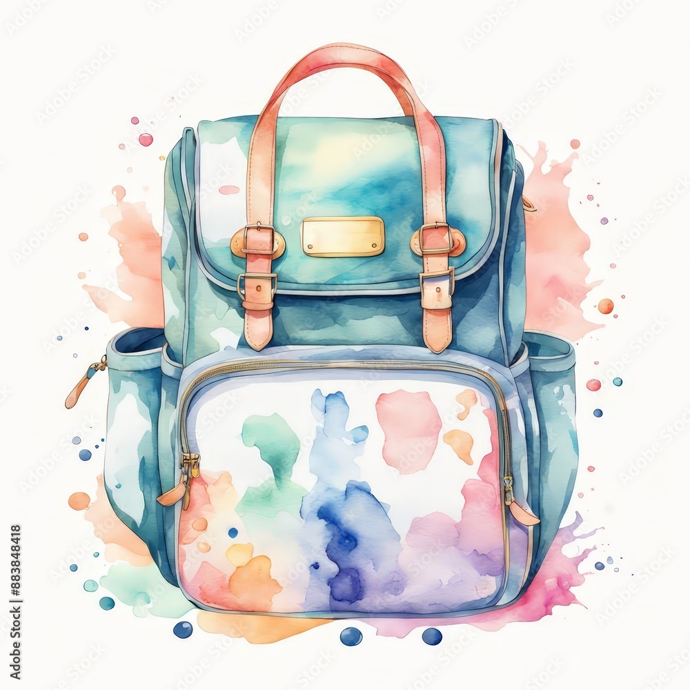 Watercolor Backpack with Rainbow Splashes. Watercolor Backpack with Rainbow Splashes.