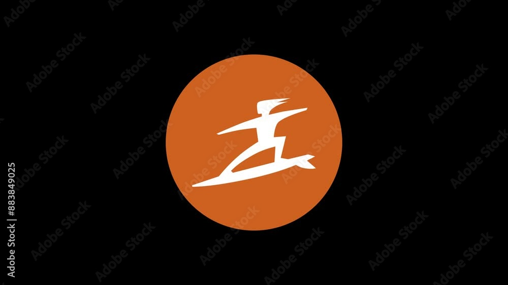 Surfing icon brown color simple shape circle animation on black background Surfing icon brown color simple shape circle animation on black background