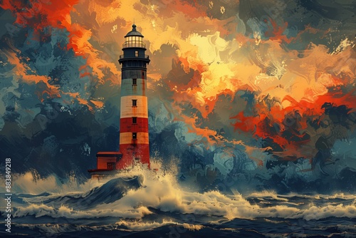 Resilient Lighthouse in Storm Vector icon of a lighthouse standing tall and resilient against a backdrop of a fierce storm, embodying steadfastness and protection.
