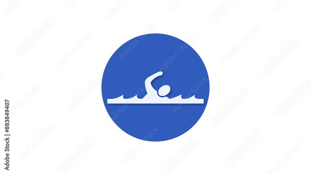 Swimming icon blue color simple shape circle animation white background Swimming icon blue color simple shape circle animation white background