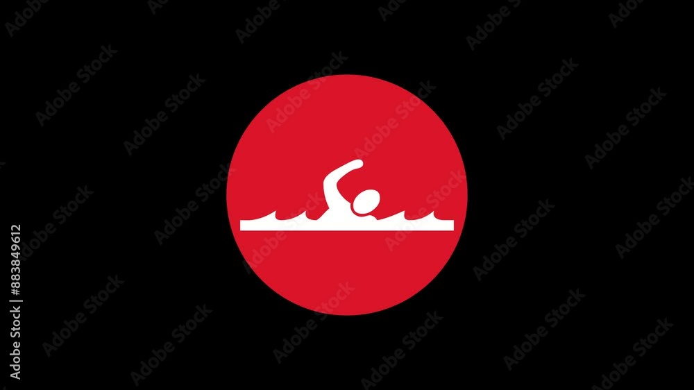 Swimming icon red color simple shape circle animation black background Swimming icon red color simple shape circle animation black background