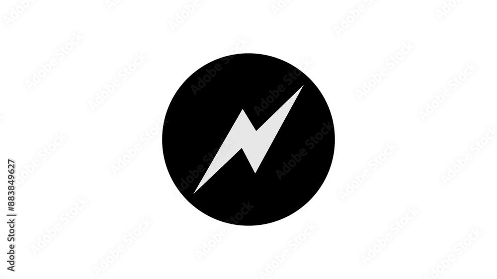 Thunderbolt icon black color simple shape circle animation white background Thunderbolt icon black color simple shape circle animation white background
