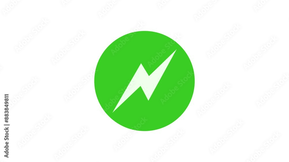 Thunderbolt icon green color simple shape circle animation white background Thunderbolt icon green color simple shape circle animation white background