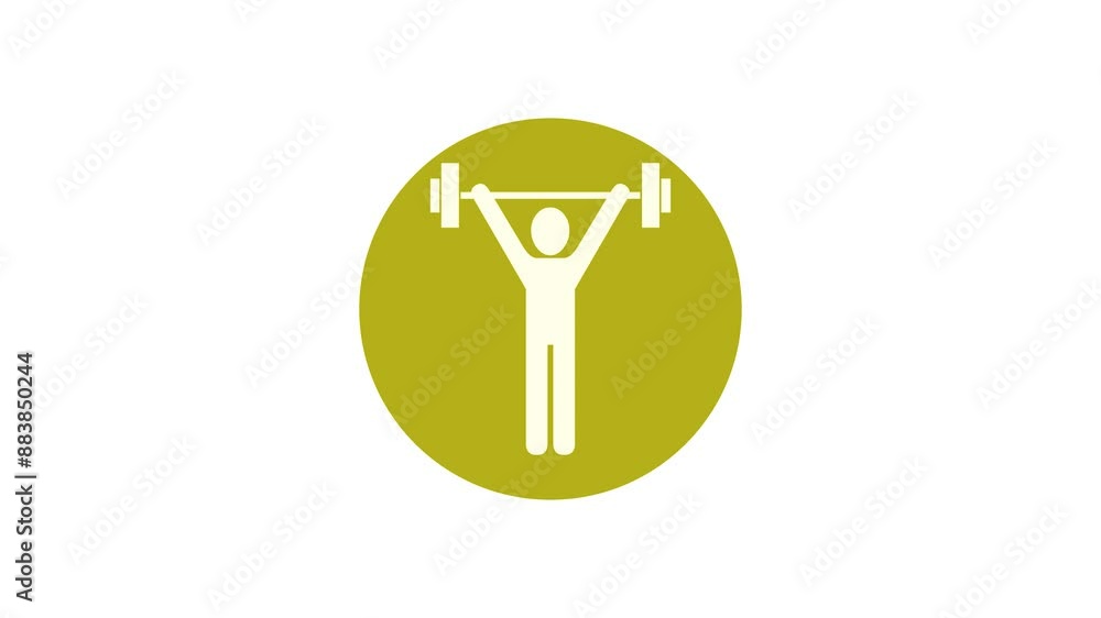 Weightlifting icon yellow color simple shape circle animation white background Weightlifting icon yellow color simple shape circle animation white background