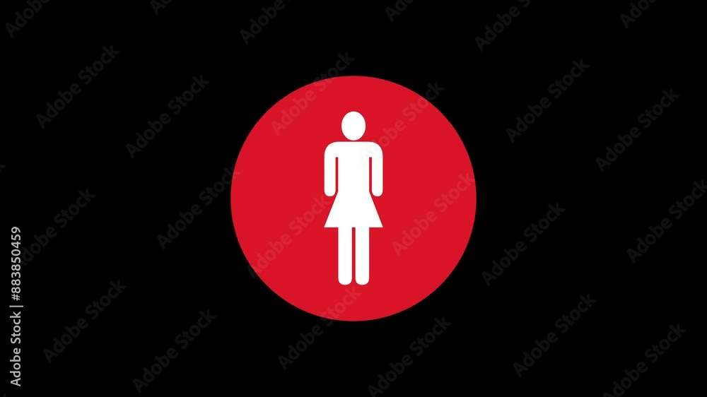 Woman icon red color simple shape circle animation black background Woman icon red color simple shape circle animation black background