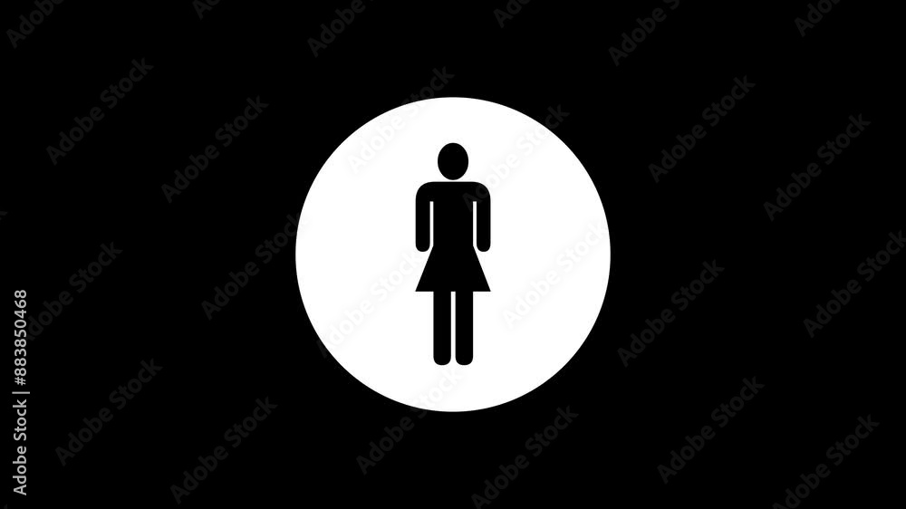 Woman icon white color simple shape circle animation black background Woman icon white color simple shape circle animation black background
