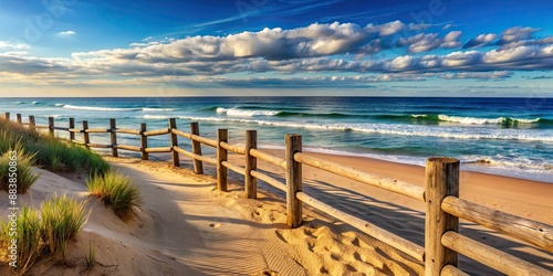 A beautiful wooden fence on the beach with ocean in the background  beach  sea  waves  sand  horizon  tranquil