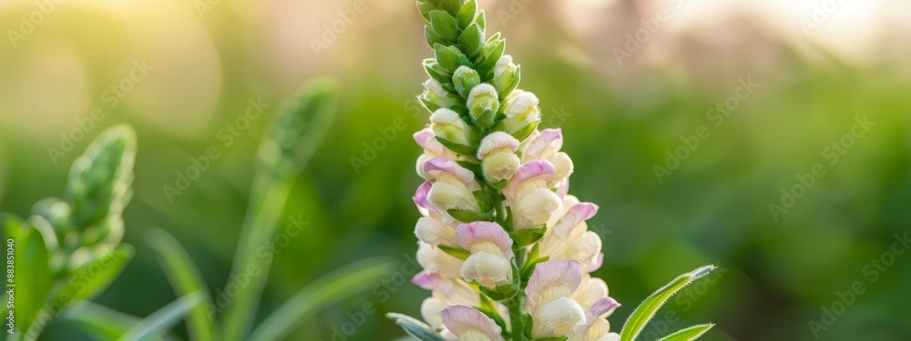  A pink and white flower with a close-up view, background softly blurred by green grass