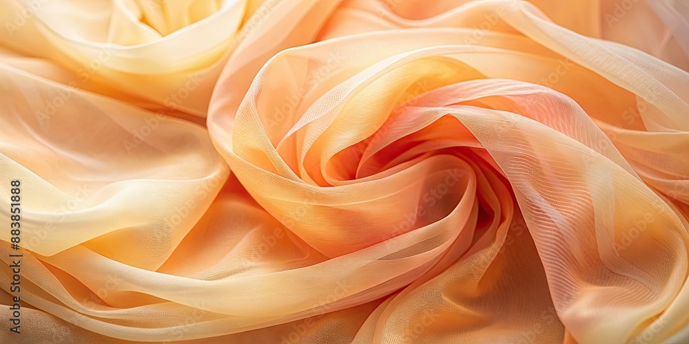 Obraz premium Abstract peach and light orange chiffon textile background, chiffon, abstract, textile, background, peach, light orange