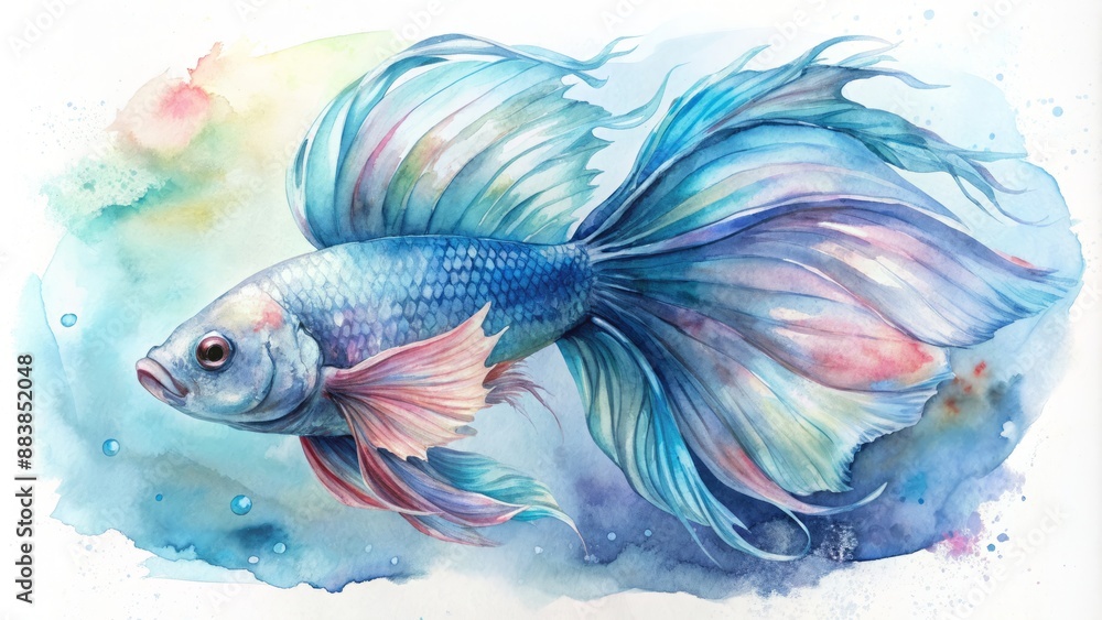 Fototapeta premium Elegant watercolor portrait of a majestic Betta fish.