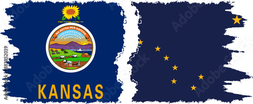 Alaska and Kansas states grunge brush flags connection, vector
