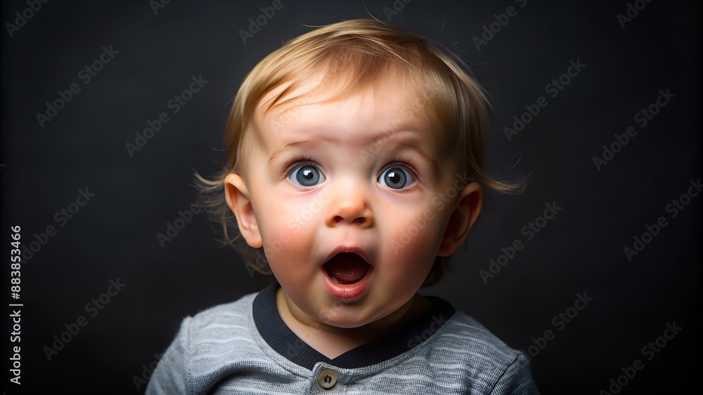 portrait of a toddler with surprised expression portrait of a toddler with surprised expression