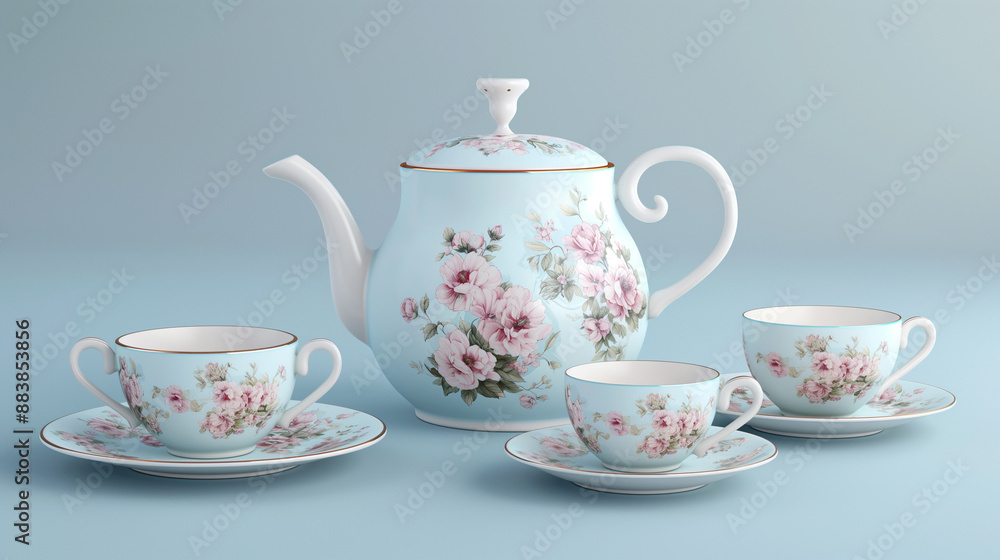 cup of tea, Tea Set on Background A tea set with floral patterns and a classic design, placed on a pastel background cup of tea, Tea Set on Background A tea set with floral patterns and a classic design, placed on a pastel background