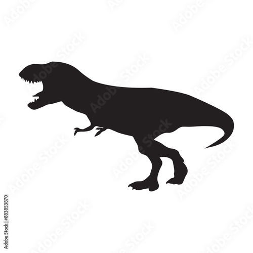 T-rex tyrannosaurus silhouette. Vector illustration growling screaming tyrannosaurus rex dinosaur silhouette isolated on white background. Standing dino logo icon, side view.