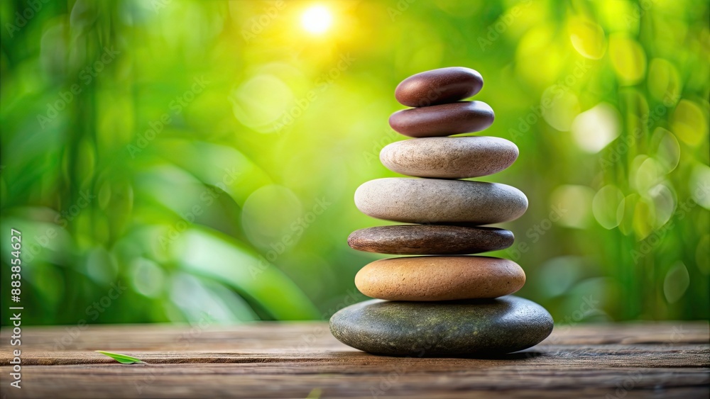 Obraz premium Zen stones stack perfect for wallpaper or background, zen, stones, stack, balance, meditation, harmony, peaceful