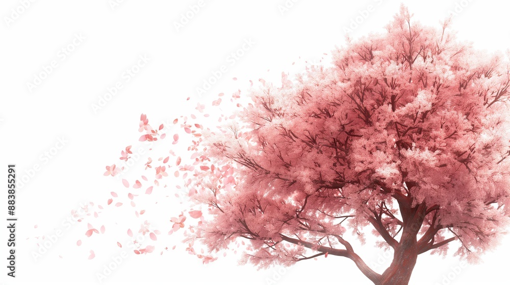 A towering sakura tree in full bloom, with delicate pink cherry blossoms covering its branches, isolated on a white background. Anime foliage, anime background A towering sakura tree in full bloom, with delicate pink cherry blossoms covering its branches, isolated on a white background. Anime foliage, anime background