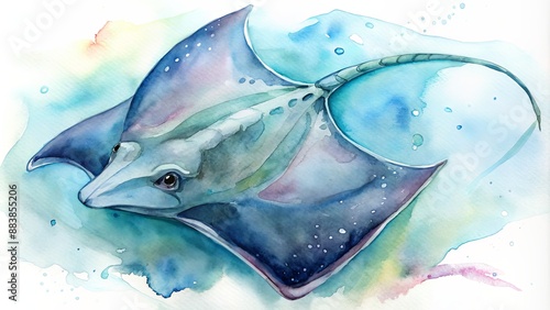 Soft watercolor depiction of a stingray. photo