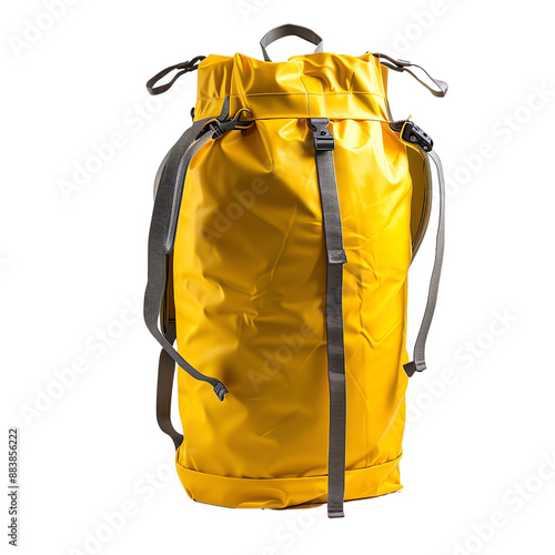 High-quality yellow waterproof backpack with adjustable straps for outdoor adventures, hiking, travel, and camping. photo