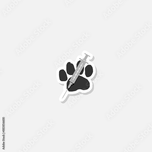 Syringe with injection for an animal icon sticker isolated on gray background