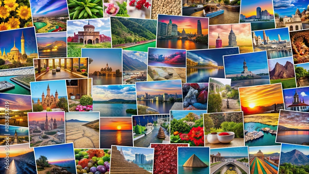 A vibrant collage of assorted photographs, textures, and patterns, collage, mixed media, creativity, art, abstract A vibrant collage of assorted photographs, textures, and patterns, collage, mixed media, creativity, art, abstract