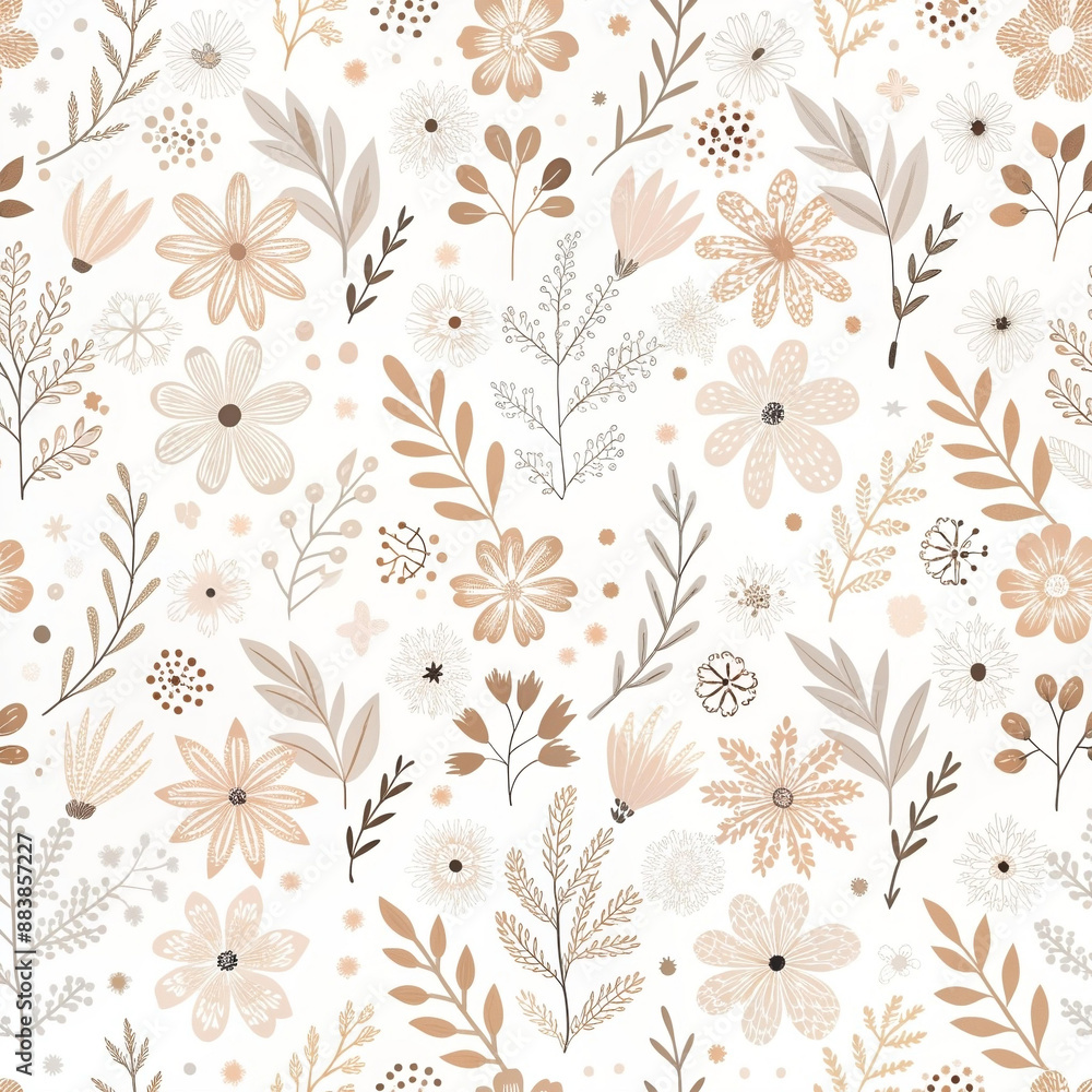 seamless pattern with flowers, branch, leaves, childish texture fabric, hand drawn illustration, Vintage background seamless pattern with flowers, branch, leaves, childish texture fabric, hand drawn illustration, Vintage background