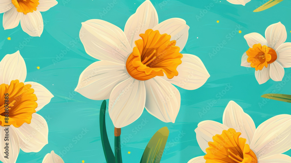 Elegant seamless floral pattern featuring Daffodils and Narcissus for fabric and paper design. Elegant seamless floral pattern featuring Daffodils and Narcissus for fabric and paper design.