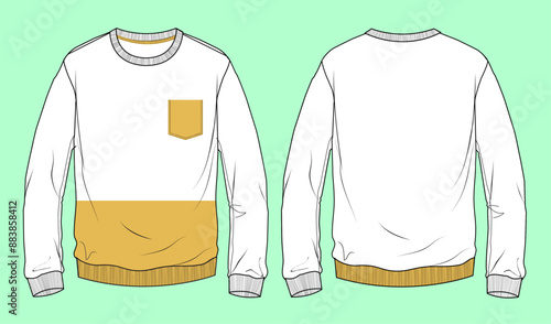 mens terry fleece drop shoulder sweatshirt fashion illustration flat sketch vector.