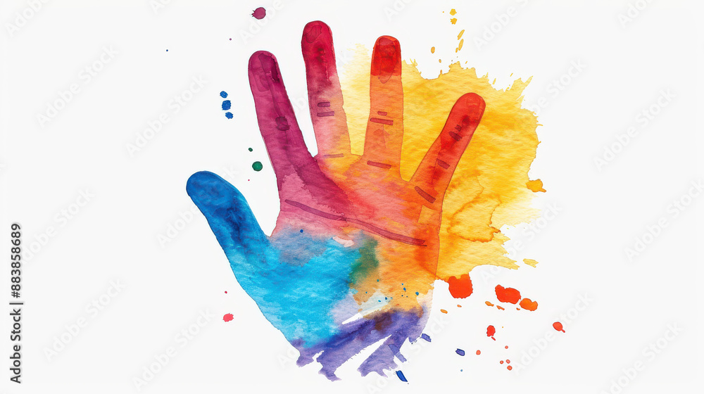 Vibrant illustration of a handprint with colorful powder for Holi celebration. Festive and creative artwork. Vibrant illustration of a handprint with colorful powder for Holi celebration. Festive and creative artwork.