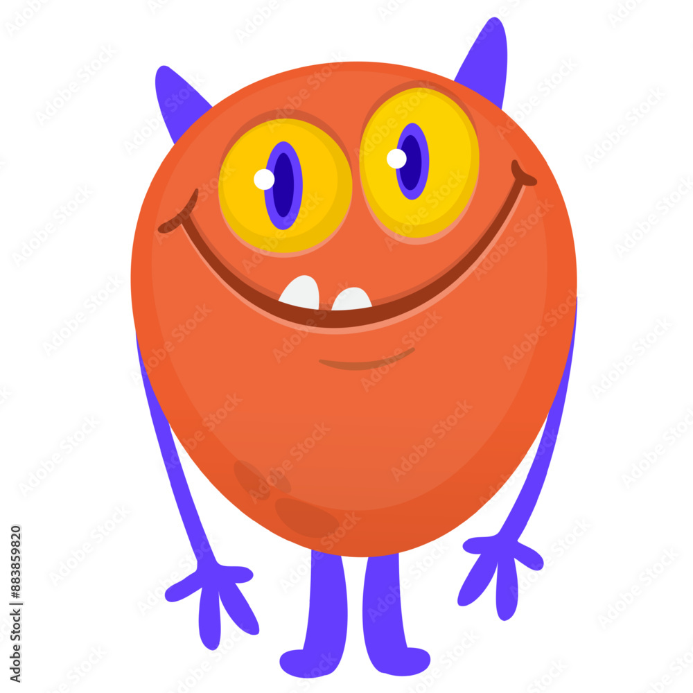Fototapeta premium Funny cartoon monster character. Illustration of cute and happy alien creature for Halloween party decoration or package design. Vector isolated
